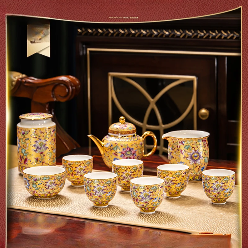 tea set light luxury high-end Jingdezhen teapot set household Chinese ceramics high-end enamel color teacup gift