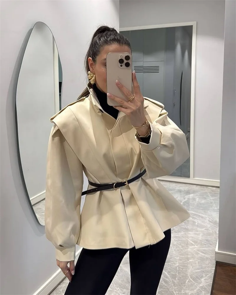 

Autumn Women Suit 1 Piece Blazer Windbreaker Stand Up Collar Full Sleeves Party Jacket Formal Wedding Guest Birthday Coat