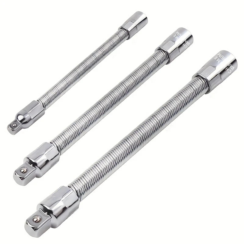 A23T 3 Pcs Flexible Drill Bit Extension Bar Set, 1/4 3/8 1/2 Inch Drive, Flexible Extension Bar for Automotive Repair, Tight
