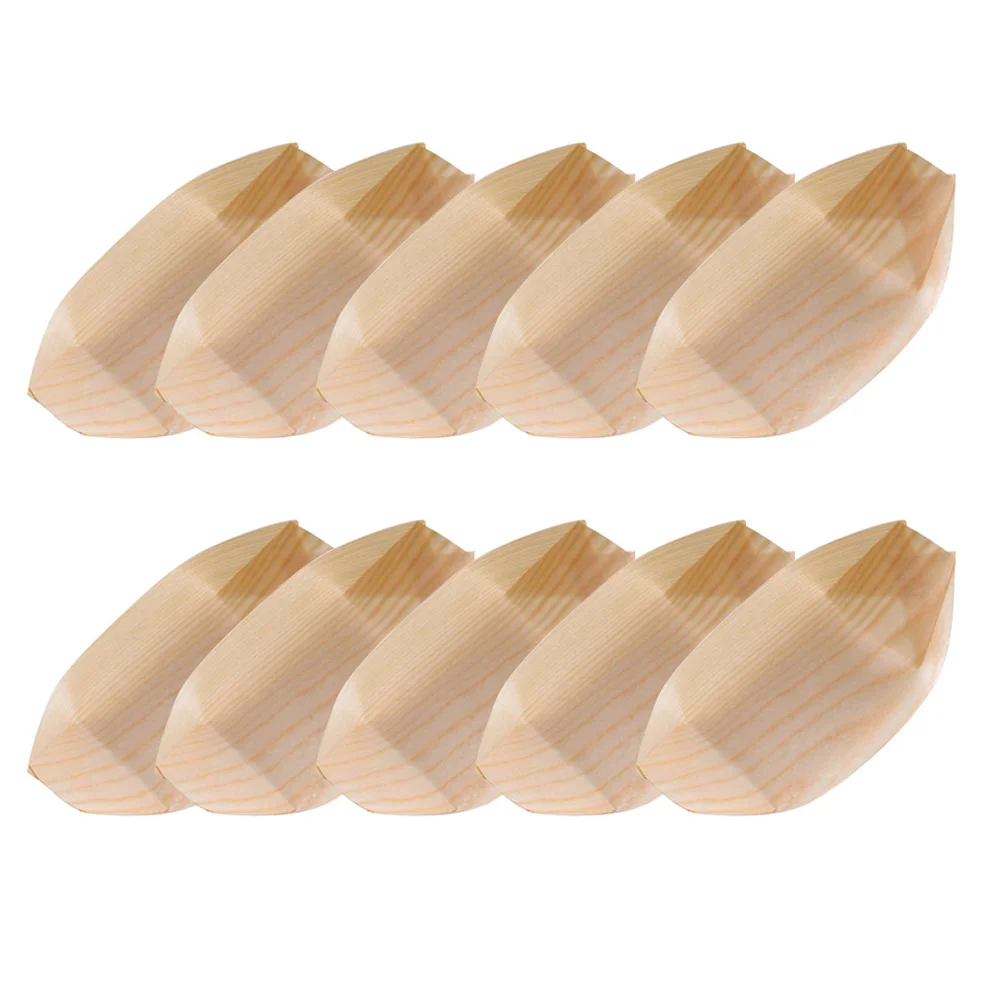 

50 Pcs Wood Sushi Box Plate Storage Container Board Salad Boat Wooden Snack Serving