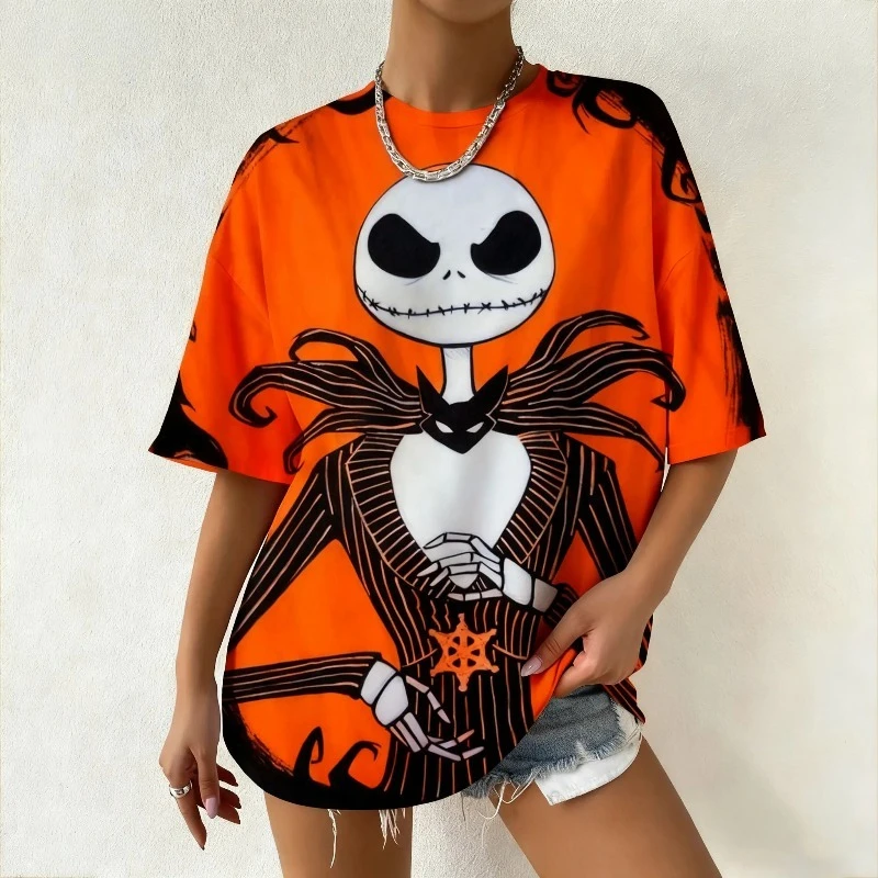 جديد المرأة ديزني الكابوس قبل عيد الميلاد جاك Skellington تي شيرت مطبوع الصيف موضة الشارع الشهير رداء علوي غير رسمي Y2k #3
