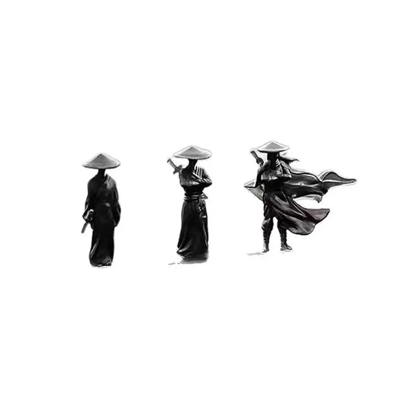 6PCS Cool Mini Chinese Swordsman Figure Exquisite Ancient Car Statue Ornament Cartoon Swordsman Miniatures Interior Decor