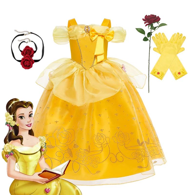 

Kids Disney Belle Princess Dresses Girls Cosplay Party Costume Kids Birthday Flower Clothes Beauty and the Beast Fancy Disguise