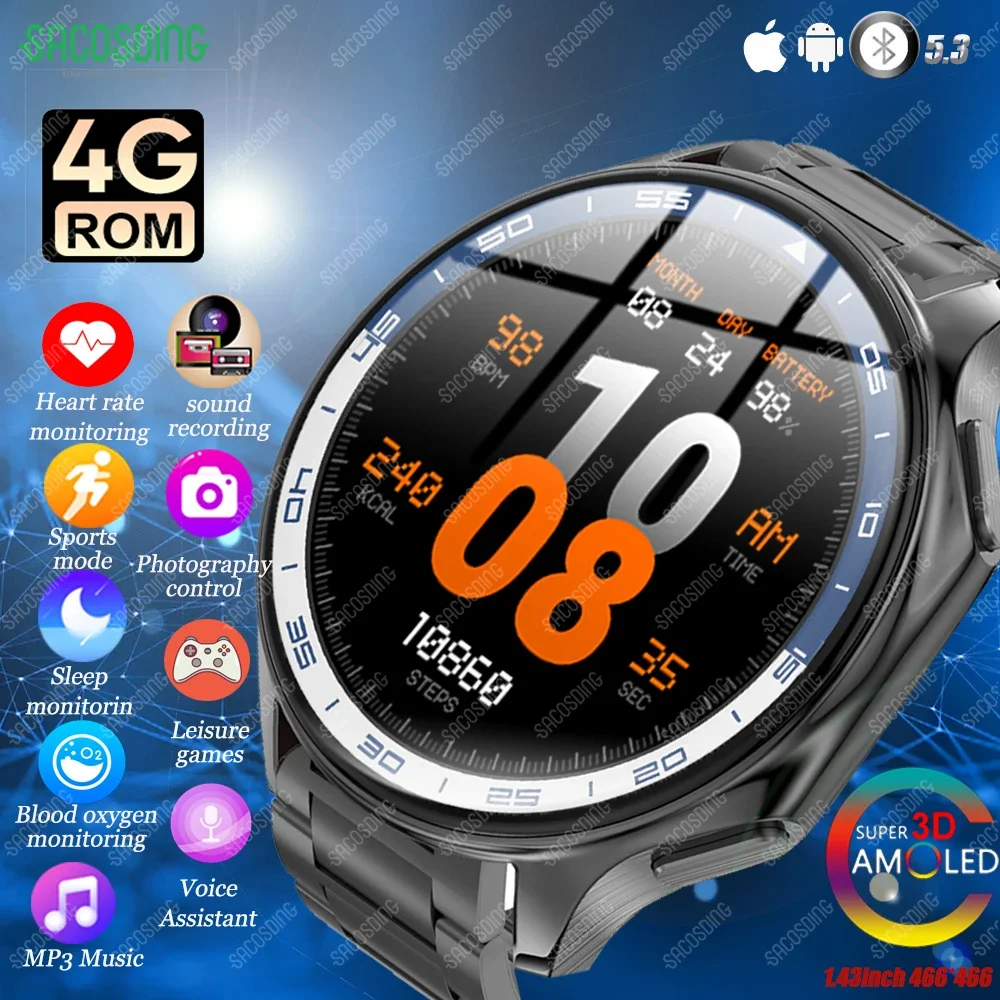 466*466 3D Amoled High Definition Screen Music watch Always Display  Bluetooth Call 4G ROM Weather display For Huawei Watch