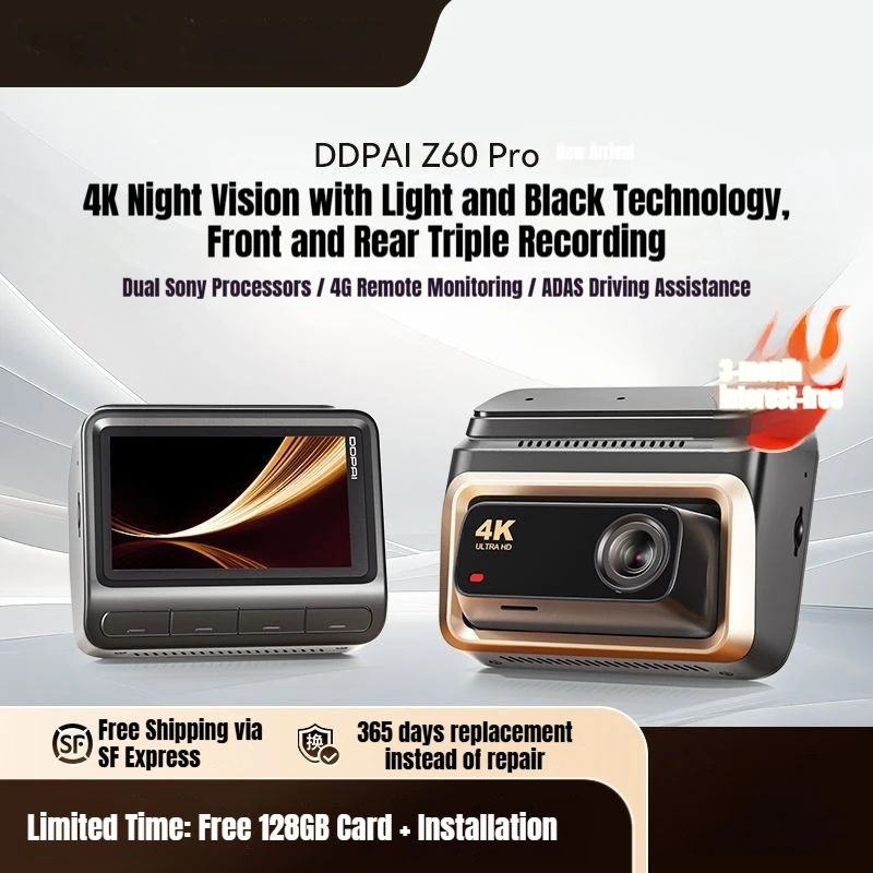 [New Arrival]  AI Driving Recorder 4K Ultra HD Front Rear Dual Camera Motion Detection Loop Recording 140 Angle