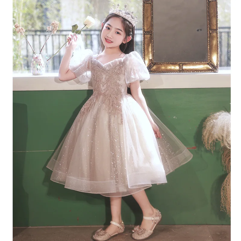 Children's Runway 2025 New High-End Girls' Light Luxury Niche Flower Girl Piano Performance Dress Forest Style Spring
