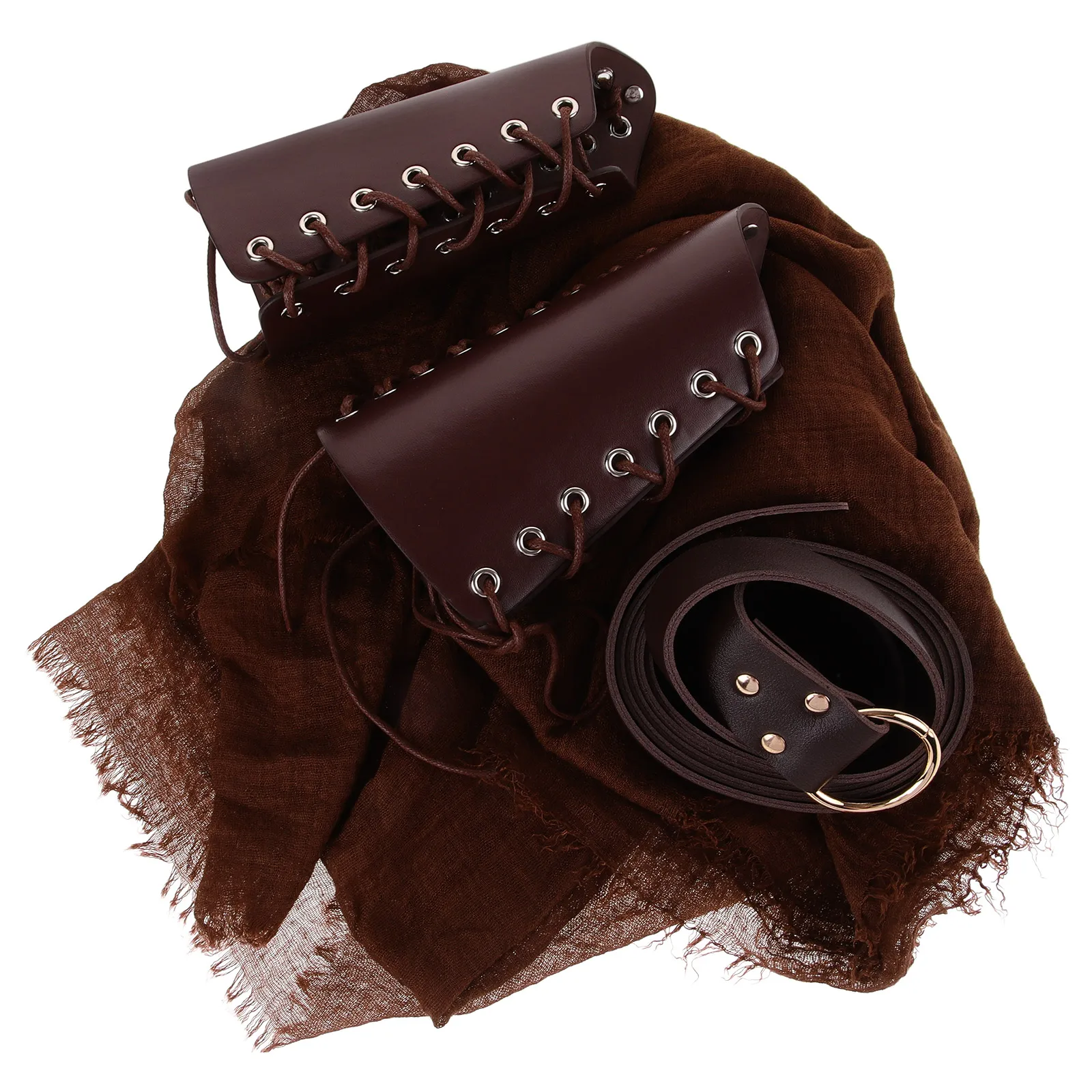 

1 set Knight Costume Accessories Light Brown Medieval Kit Cosplay Props Belt 185cm Cape Bracers Halloween Party Supplies