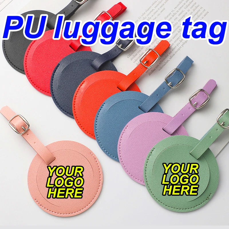 Customized round luggage tag with PU leather anti loss hang tag, multi-color mixed batch, manufacturer customization