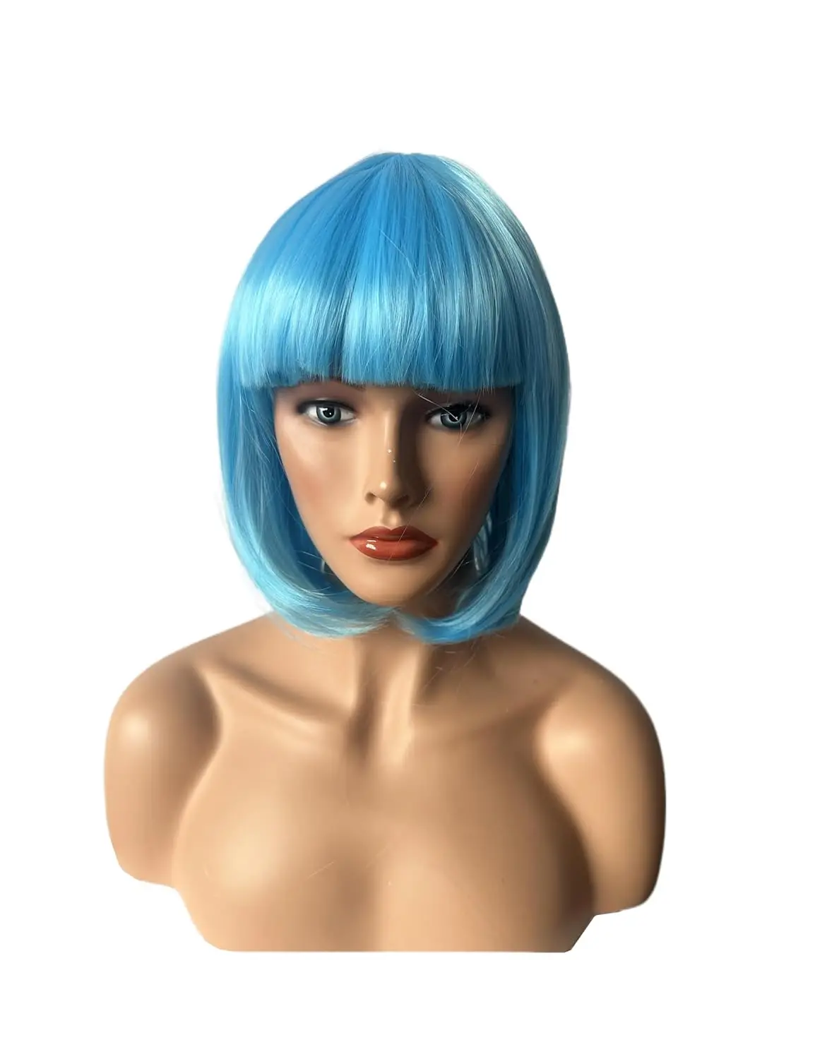 Women's Bob Cut Sky Blue Straight Synthetic Fiber Cosplay Wig for Parties, Performances, and Fashionable Short Hairstyles