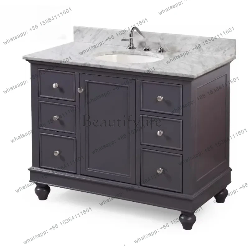 American style solid wood six-bucket single door single basin hand washing cabinet below 1 meter bathroom cabinet
