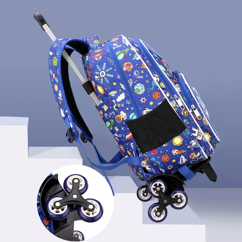 Kinderschoolrugzak Met Wielen Rollende Rugzak Voor Jongen Student Rugzak Op Wielen Trolley Schooltas Set Reiswagen Bagage