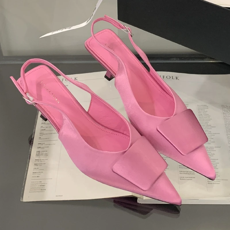 

Сексуальные туфли-лодочки с острым носком, женские элегантные туфли на квадратном пуговице с босоножками для вечеринок, удобные офисные модные сандалии на высоком каблуке, женские сандалии