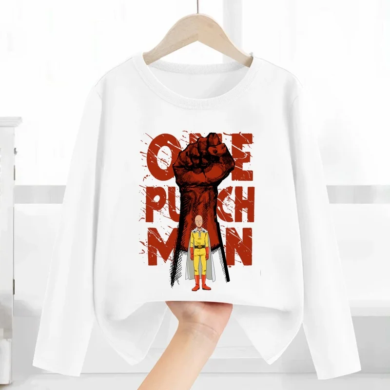 Camiseta con estampado de Anime One Punch Man Hero Saitama Oppai para niños, ropa de dibujos animados para niños, camiseta de manga larga de otoño para bebés y niñas