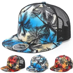 Cool Hawaiian Coconut Tree Hip Hop Caps Unisex Summer Quick Drying Trucker Hats Stylish Flat Brim Baseball Cap Women Men Hat