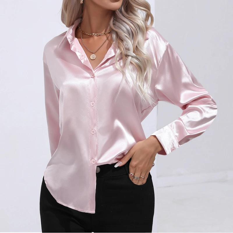 Satin Women Shirts and Blouses Silk Womens Tops Loose Oversized Long Sleeve Blouse Women Spring Elegant Women Clothing OL Shirt