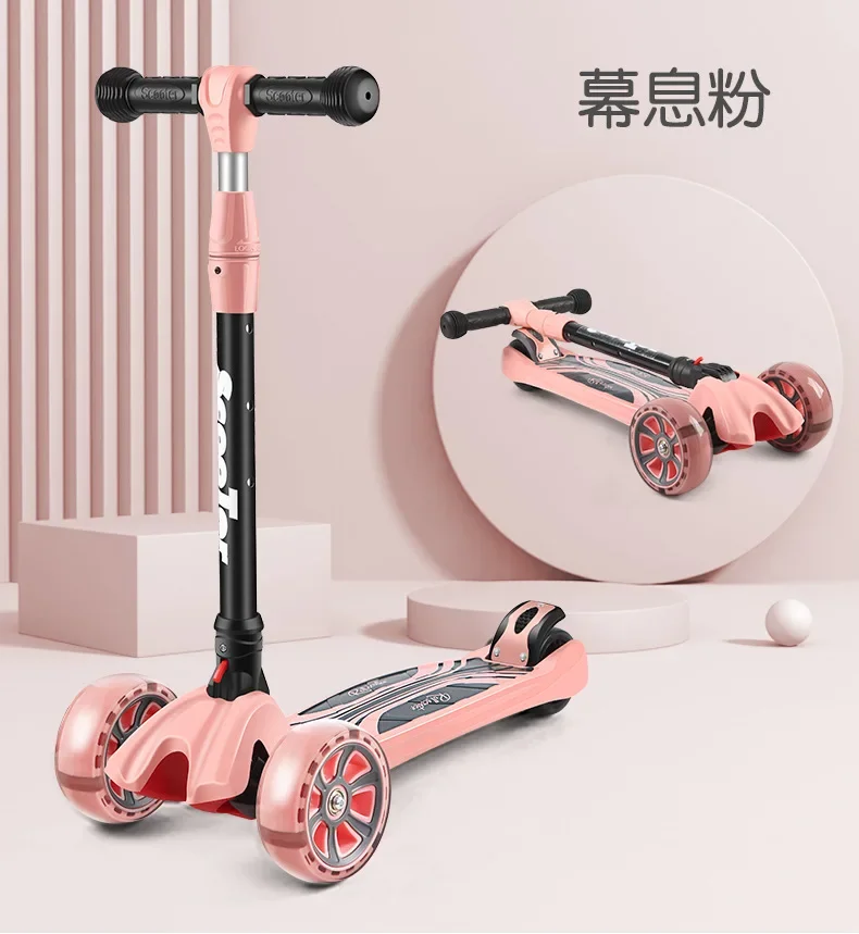 Portable Children's Scooter 1-14 Years Old Three-Wheel Flash One-Button Folding Scooter Cartoon Gift Scooter