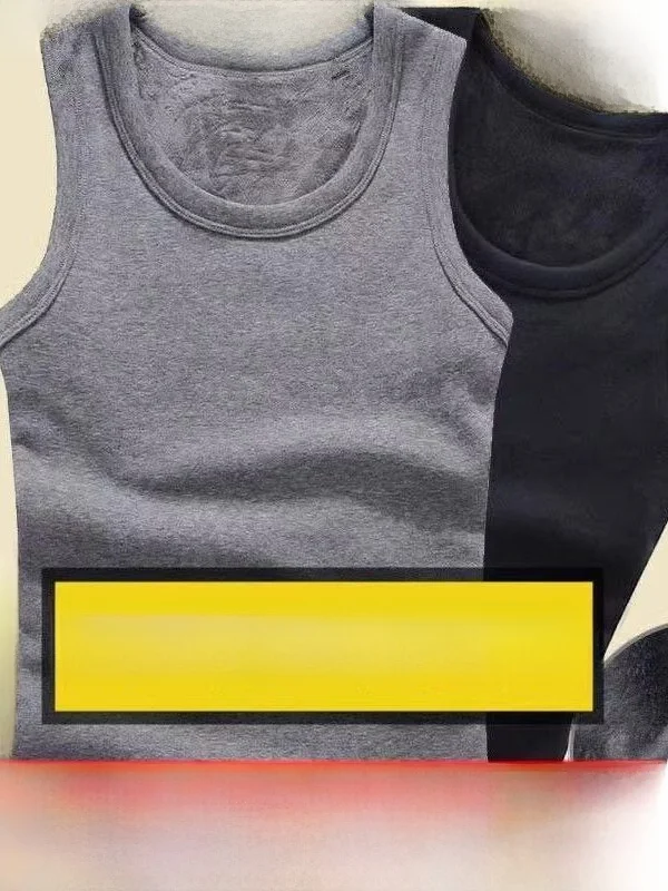 

Thickened Fleece Warmth Vest Men's Underwear Tight Fit Autumn Winter No Sleeve Heat Generating Inner Wear Simple Style Home C...
