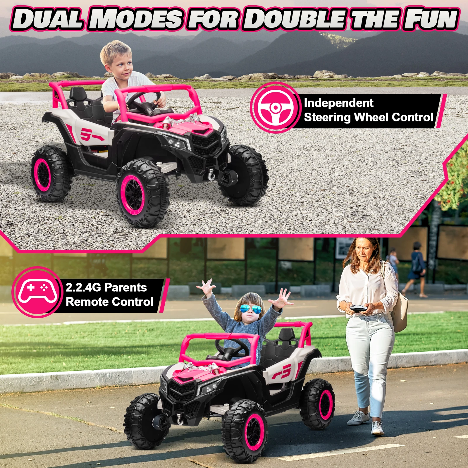 24V Ride On Car for Kids w/Remote Control, JOYRACER Battery Powered Off-Road UTV, 4x150W Motors,4 Shock Absorbers, 4.5 Mph Max S