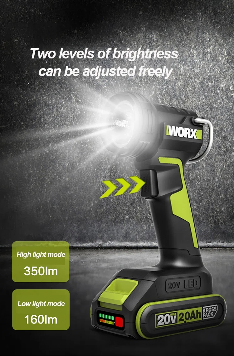 WORX WU027 20V Lithium Battery Multi-function Flashlight Outdoor Portable LED Light Universal Wide Interface Power Tools