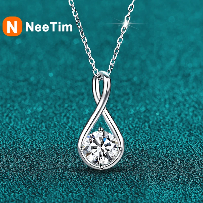 NeeTim Moissanite Pendant 925 Sterling Silver with White Gold Plated Necklace For Women Lab Diamonds Necklaces with Certificate