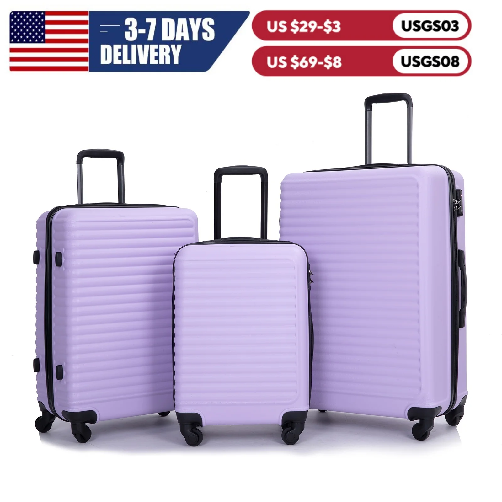 Travelhouse 3 Piece Luggage set,Hardshell Luggage set with Spinner Wheel,Carry on Luggage with TSA lock,Travel Suitcase set