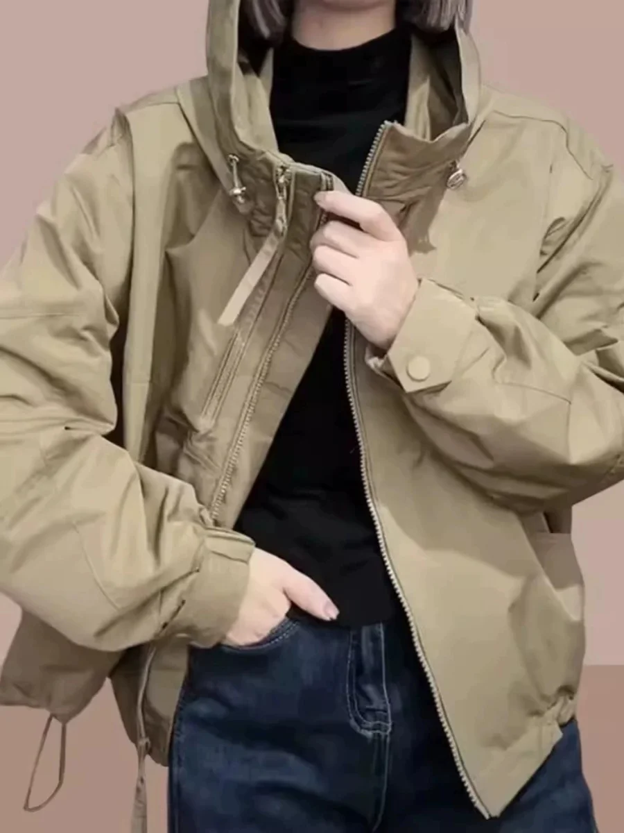 

Faionable ort Cotton Jaet Women's Autumn Winter Outerwear Breathable Thiened Ladies Coat with Hat Zipper Closure Pure...