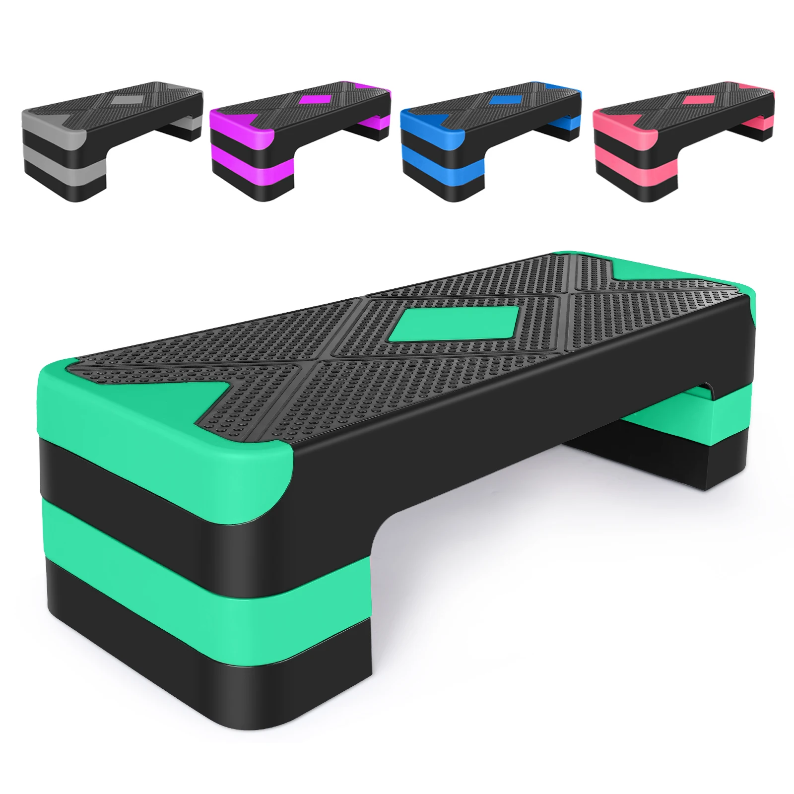 Home Aerobic Exercise Step, Adjustable Height Riser, for Exercise Workout Step Platform for Step Up, 68.5cm/27" Step Deck, Green