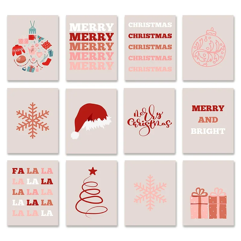 

Pink Christmas Simple Wall Art Red Aesthetic Winter Snowflake Christmas Gift Poster Bedroom Living Room Canvas Painting