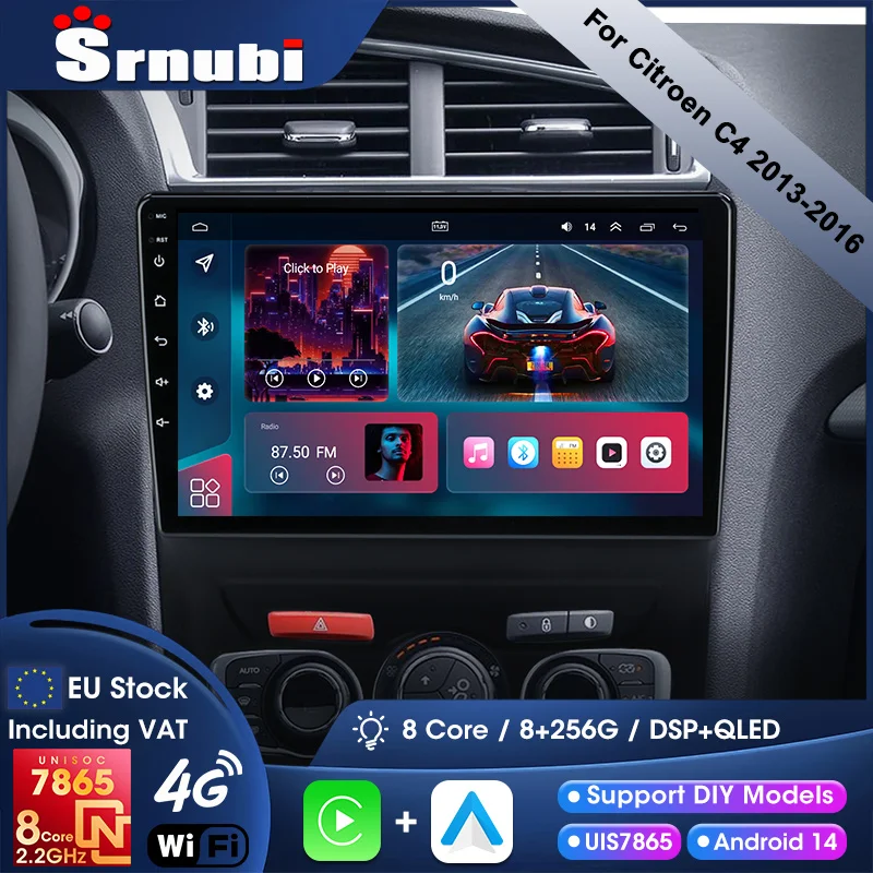 Autoradio Srnubi 2 Din pour Citroen C4 2 B7 2013-2016, lecteur multimédia sans fil CarPlay, Android Auto, Navigation, unité centrale DVD