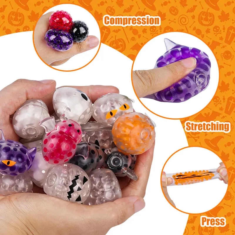 Halloween Stress Relief Toys Ghost Pumpkin Bat Skull Squeeze Balls For Trick Or Treat Party Favor for Hand Wrist Finger Exercise