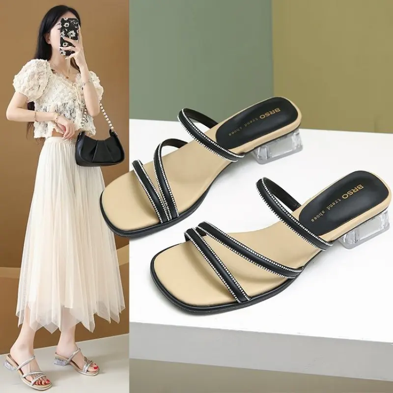 

New Fashion Summer Female Sandals Sexy Ladies High Heels Square Open Toe Shoes Women Sandals for Women flip flops Pumps Female