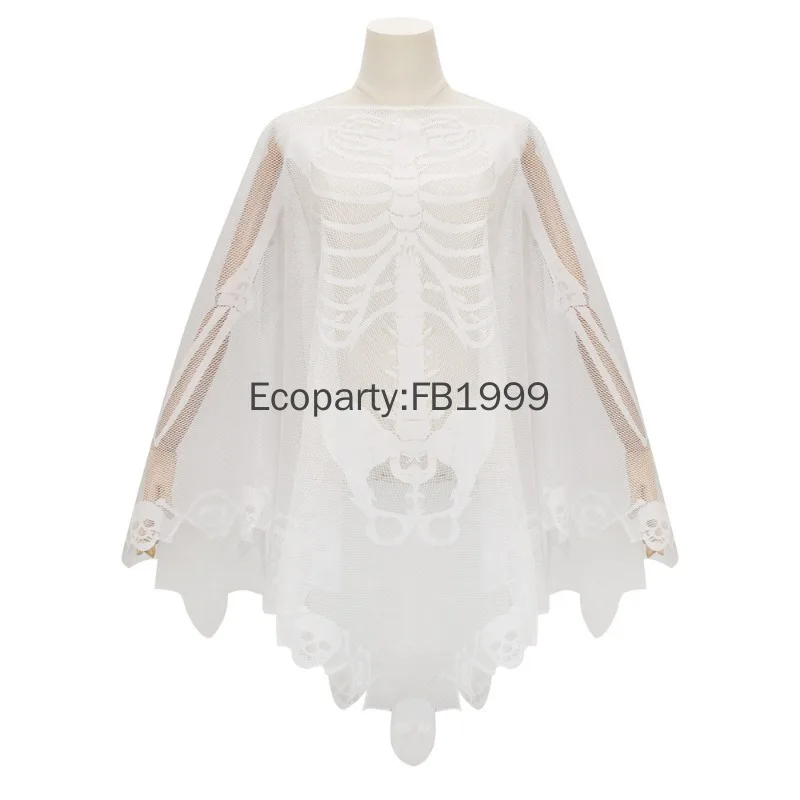 Nieuw Halloween Kostuum Voor Vrouwen Zwart Eng Skelet Kant Mantel Fancy Bat Spiderweb Gothic Sjaal Cape Maskerade Bal Poncho