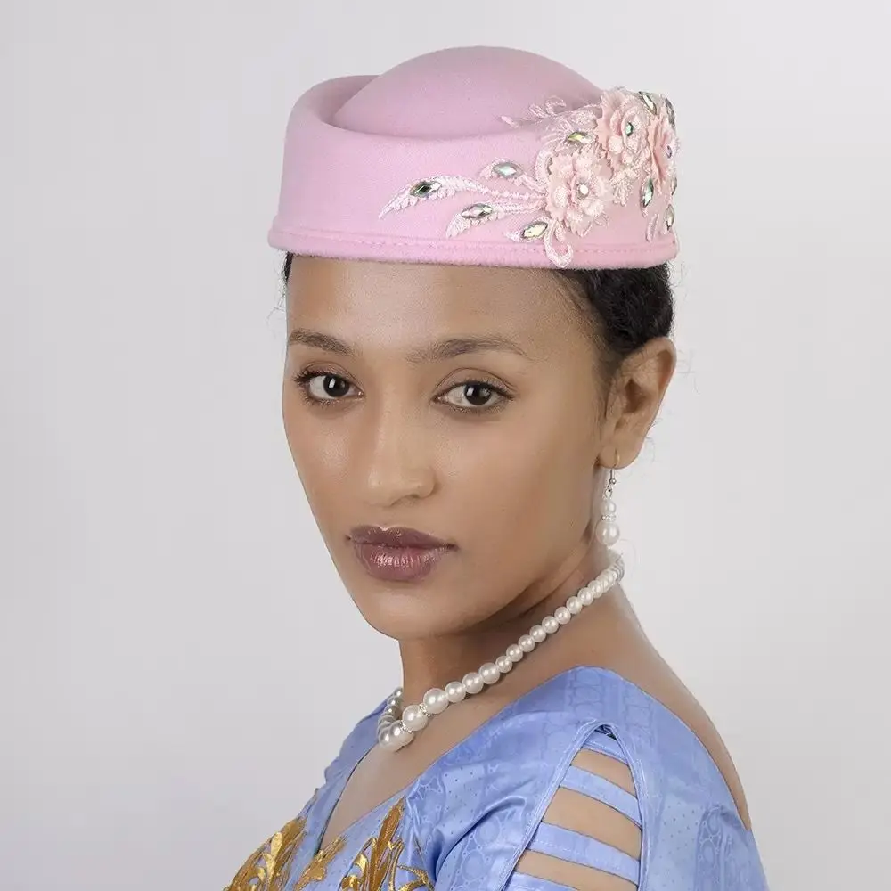 

Винтажный шляпный топпер с цветами и стразами, однотонный фетровый берет с кружевом для выступлений