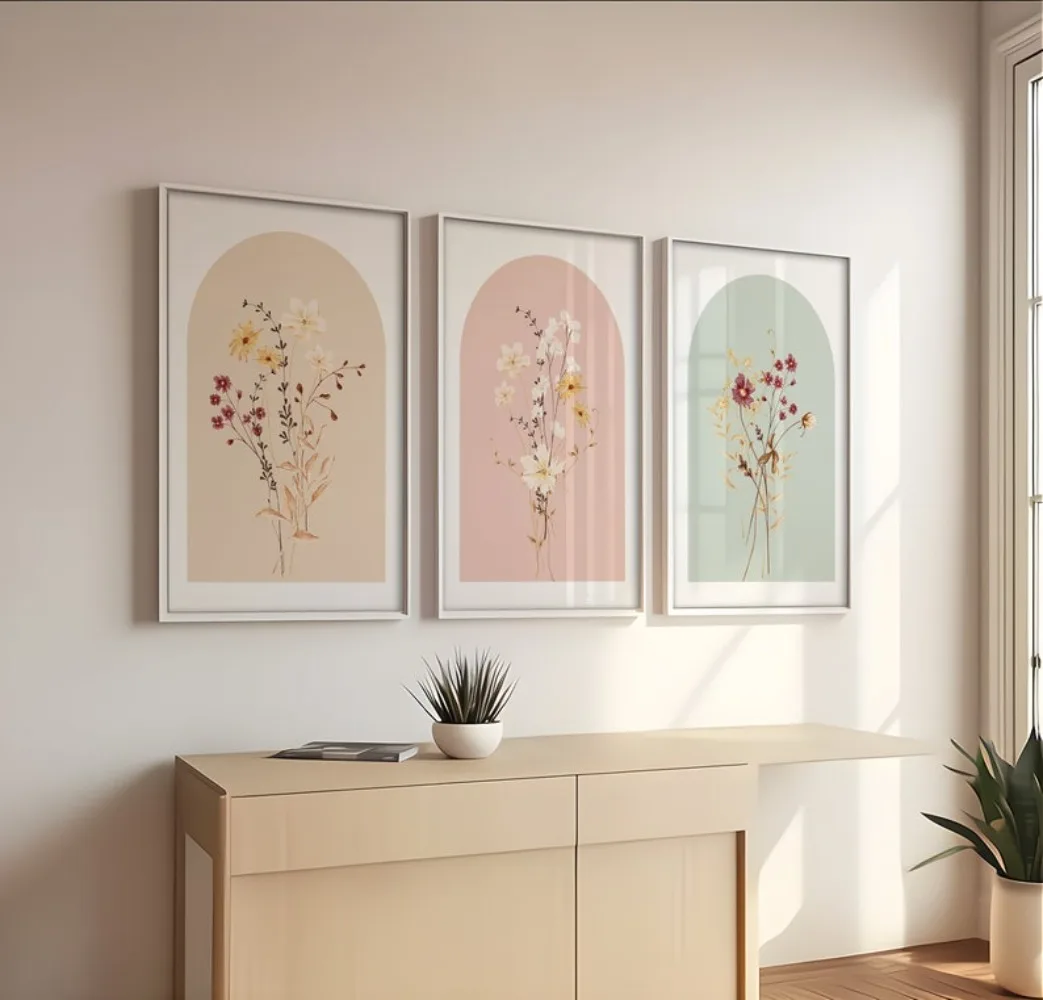 3pcs frameless Canvas Painting A Set of 3 Watercolor Flower Prints,wildflower Art,simple Modern Home Decoration,Bohemian Bouquet