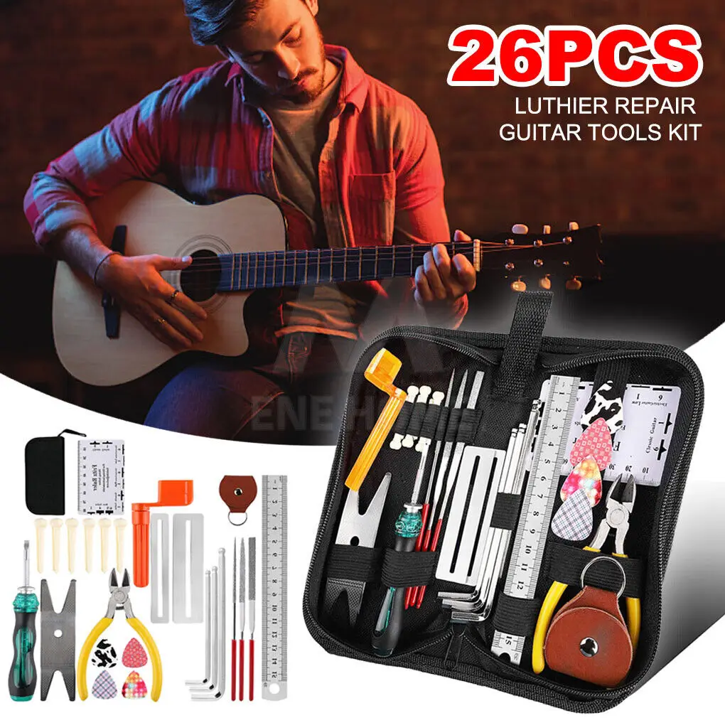 26pcs Portable Guitar Repair Tool Kit Reliable Multi-Functional Guitar Maintenance Repair Setup Set Maintenance Essentials