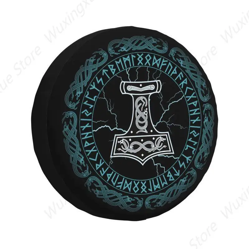 Mjolnir Hammer Of Thor Runes Spare Tire Cover for Grand Cherokee Jeep RV SUV Trailer Viking Car Wheel Protector Covers