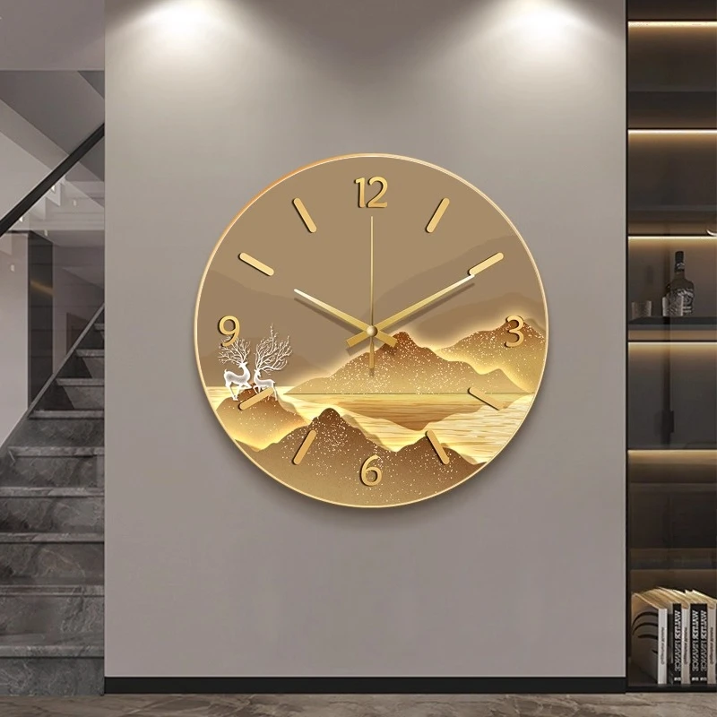 

Entrance Hall Decorative Painting Wall Clock Living Room Clock Mural Corridor Rotundity Mute Hanging Painting Wall Watch