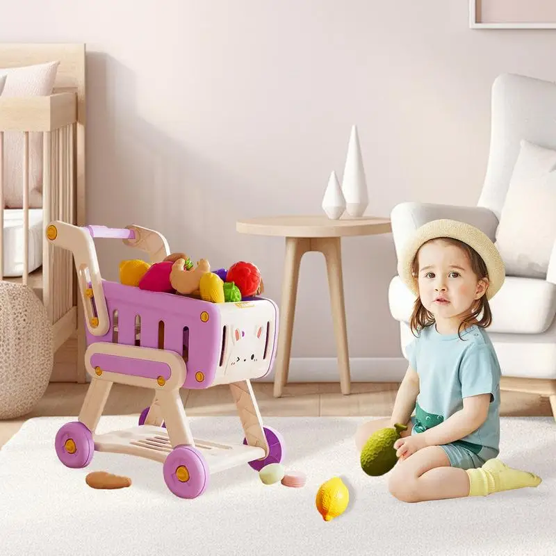 Jouet de panier de courses coule pour enfants, chariot de courses avec semblant de nourriture, jeu de jeu pour tout-petits garçons et filles