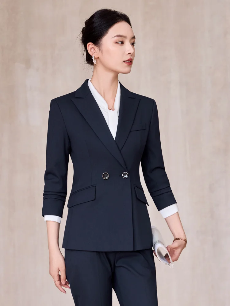 High-end black blazer for women, professional suit for autumn, elegant interview attire, hotel manager suit, workwear