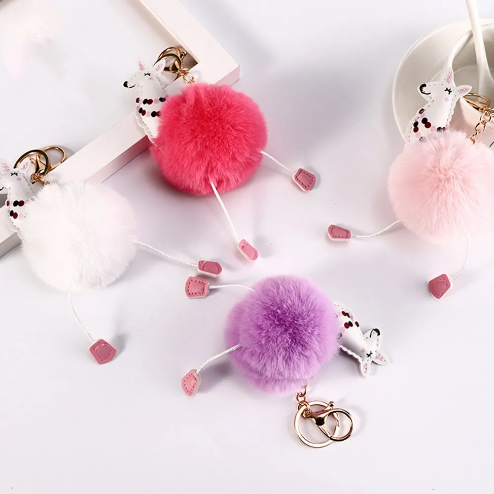 

4Pcs Soft Ball Key Chain Bag Pendant Car Decoration Watermelon Light Purple Pink White Cute Creative Key Rings