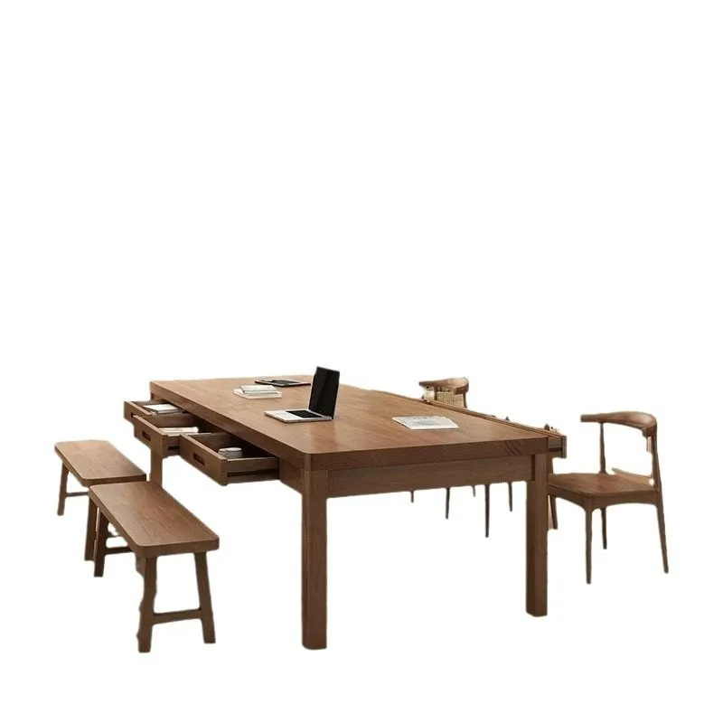 

Solid wood with drawers, desk, long strip, office, household double learning, company training, reception desk