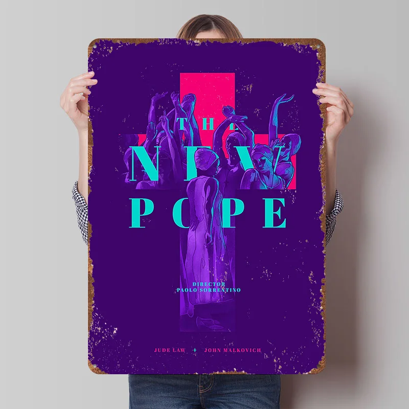 The New Pope Tinplate Poster Custom Wall Art Vintage Metal Signs Retro Tin Plaque for Living Room Decoration Cozy Desk Decor