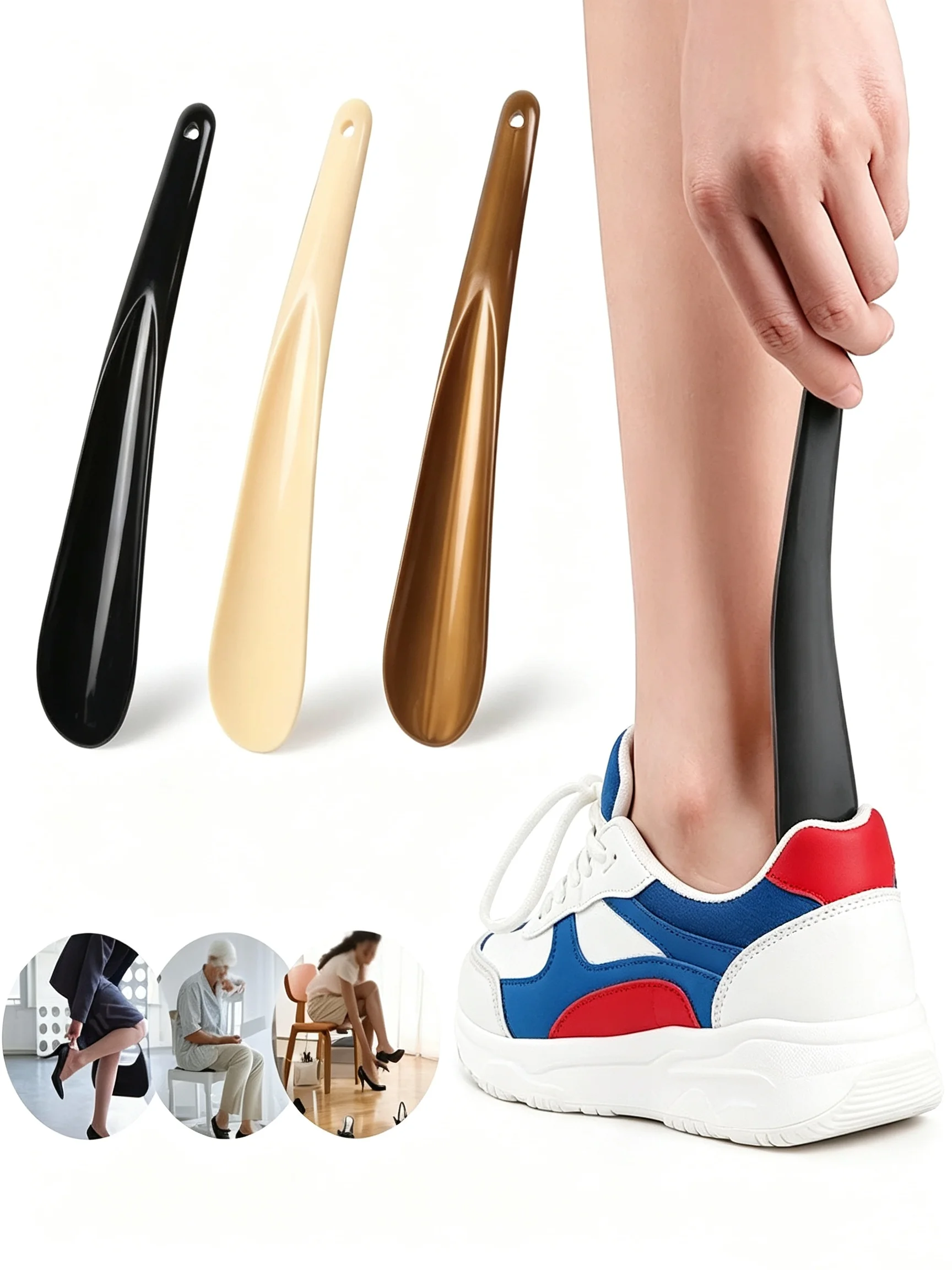 1 Lightweight Plastic Shoehorn, Travel Shoe-Wearing Aid, Suitable for Men, Women, and Children, Portable Auxiliary Accessory for the Elderly