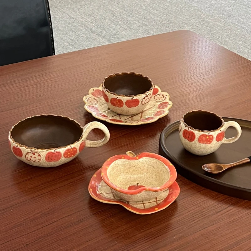 LTT Cerâmica Xícara de Café Pires Tigela Conjunto Apple Quadrado Xícara de Chá Pires Copo de Marca Alta