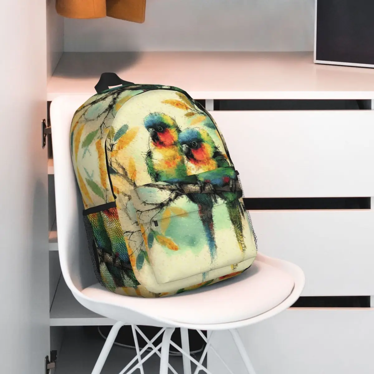 Two Parrot In Branch Watercolor Painting Backpack Student BookBag Children School Bag Laptop Shoulder Bags for Boys Girls