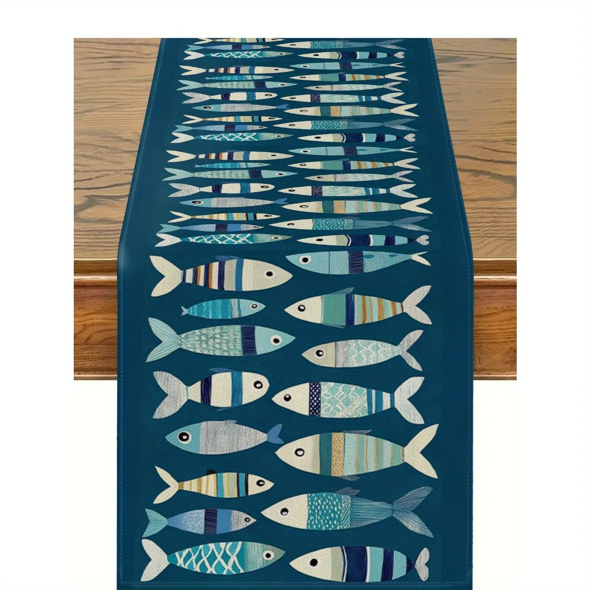 1 Piece of Ocean-Themed Colorful Striped Fish Table Runner with Blue Background and Colorful Striped Fish Pattern, Suitable for Seaside Guesthouses, Ocean-Themed Restaurants, Children's Room Decorations, Summer Pool Parties, Fishing Gear Store Displays, Ocean Culture Salons, Handmade Market Stalls, Tropical Cafes, Using Fish Elements to Convey Vitality / Ocean Atmosphere.