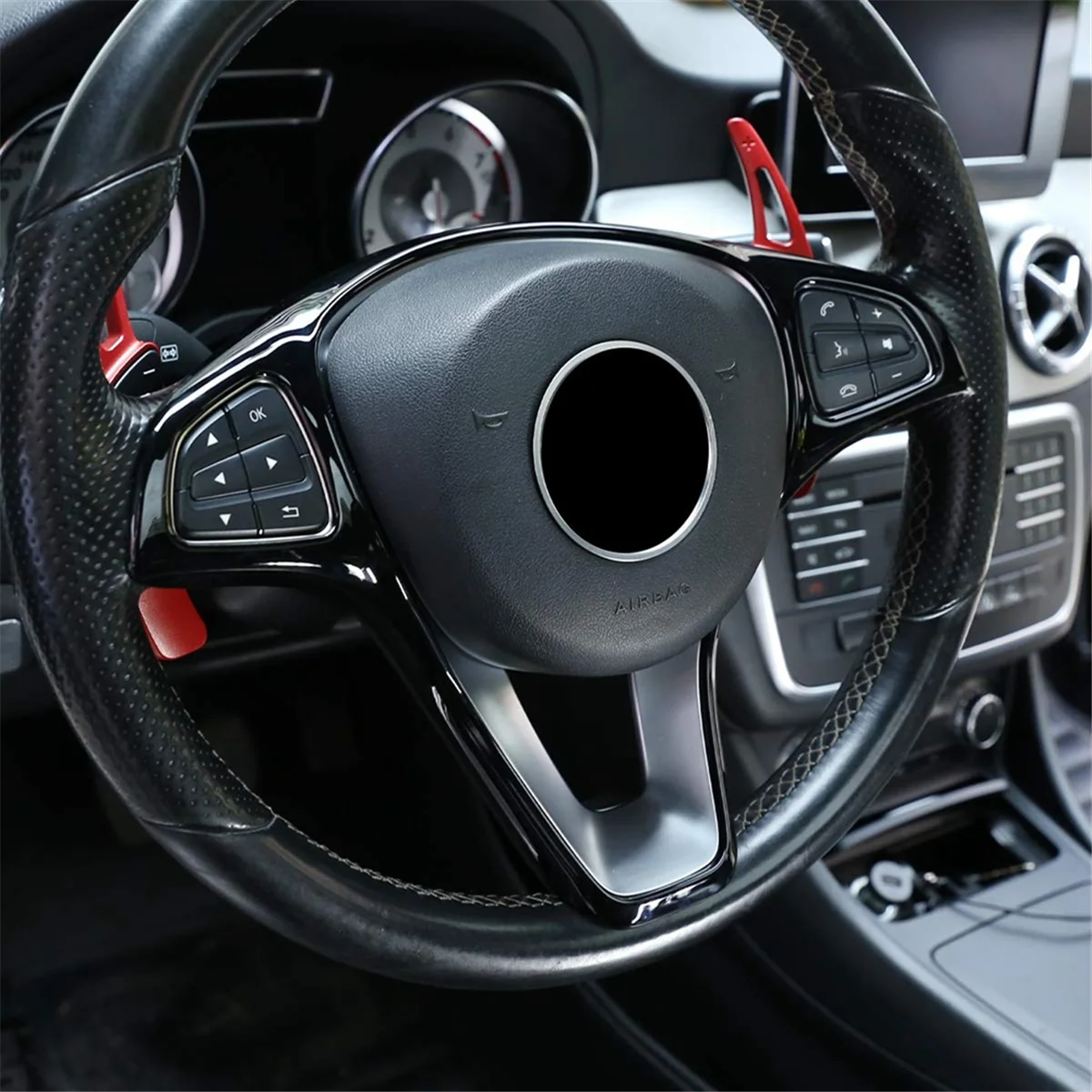 إطار تزيين عجلة قيادة السيارة ، غطاء تشذيب ، أسود لامع ، مرسيدس بنز C ، E Class ، GLC ، CLA ، GLA ، W205 ، W213 ، X253 ، X156