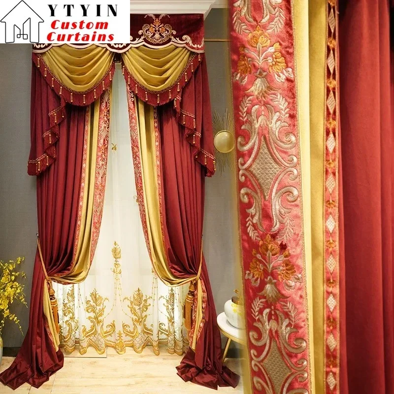 European Style Curtains for Living Dining Room Bedroom French Villa Curtains Velvet Luxury Embroidered Custom Size Decor Drapes