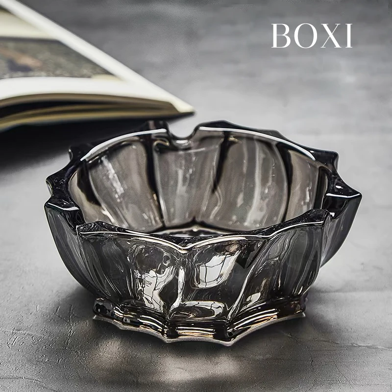 

BOXI Glass Ashtray for Cigarettes Cigars Home Bar silver Office Decoration Creative Personality Indoor terrace Crystal Ashtray