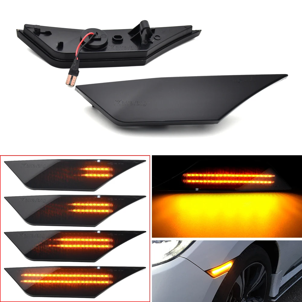 Dynamic Smoked LED Side Marker Lights for Honda Civic 10th Gen 2016 2017 2018 2019 2020 2021 Canbus Turn Signal Lamps